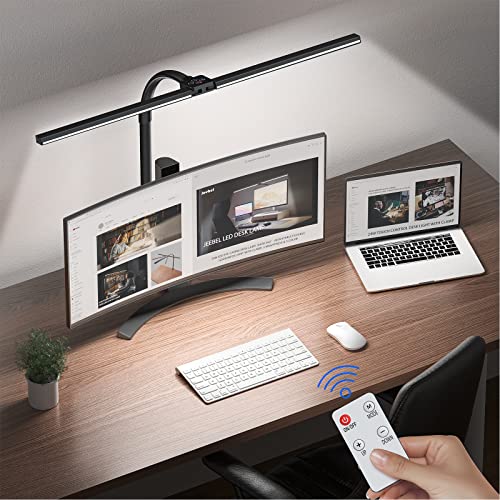 Jeebel Schreibtischlampe LED Dimmbar 24W 80cm Doppelkopf Schreibtisch Lampe Klemmbar - Schwanenhals Architektenlampe für Büro mit Fernbedienung - 5 Farbtemperatur/Helligkeitsstufe - 360° Rotation von Jeebel