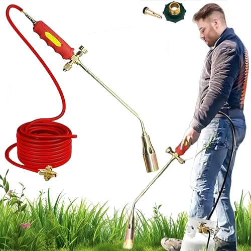 2025 New Propane Torch Weed Burner Kit, Heavy Duty Weed Torch Burner with Turbo Trigger and 900,000 Btu High Output for Garden,Snow Road,Camping Bonfire,Metalworking (Red 2m Tube) von Jeeeun