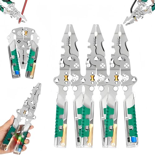 Jeeeun 8 in 1 Wire Stripper with Voltage Tester, Multifunctional Foldable Wire Stripper for Cutting and Pulling Wires Cable, Electrical Tools for Vehicles and Home Appliances (3set) von Jeeeun