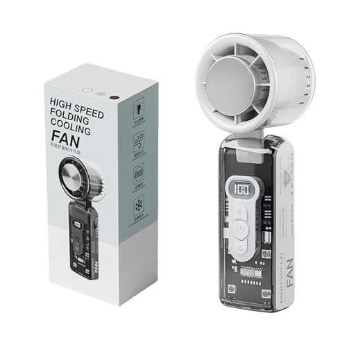 Jeeeun IceRush Turbo – Handheld Fan with Instant Cooling Plate & LED Light - 100 Speed Stepless, Rechargeable, Foldable Multifunction Cooling Fan for Home, Office, Travel & Outdoor (White) von Jeeeun