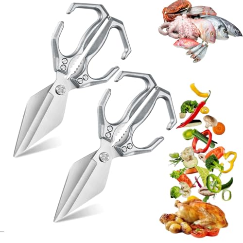 Kitchen Shears - Multifunctional Heavy Duty Kitchen, Shears Sharp Stainless Poultry Scissors Heavy Duty Cut Bone for Food with Ergonomic Handle for Chicken, Meat, Seafood, Bone Cutting (2pcs-D) von Jeeeun