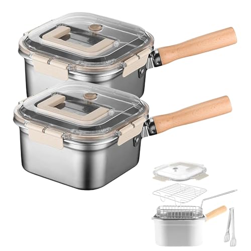 Multi-Function Frying Cooker Set - Fryer, Stainless Steel Deep Fryer, Portable Square Outdoor Frying Pan, Multi-Functional Food Container for Fish Chicken and Fries. (2pcs) von Jeeeun