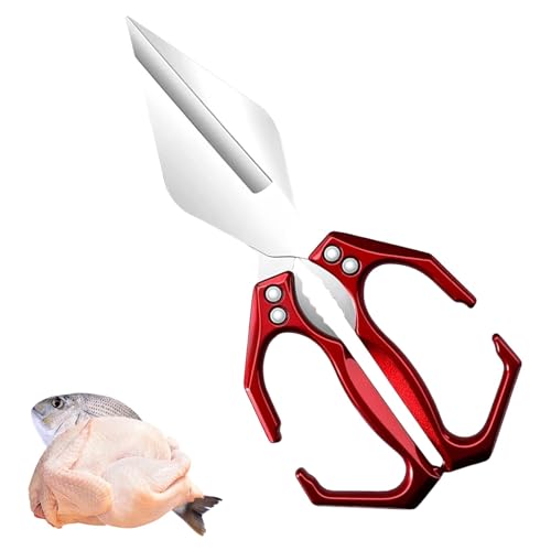 Multifunctional Heavy-Duty Kitchen Shears, Cuts Through Bone, Premium Stainless Steel, Ergonomic Handle for Poultry, Meat, Seafood (Red) von Jeeeun