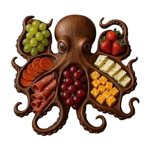 Octopus Charcuterie Platter, Wooden Serving Tray with 8 Tentacle Design for Meats, Fruits & Snacks, Unique Gift for Seafood & Beach Lovers (B) von Jeeeun