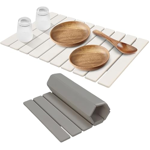 Quick Dry Stone Mat Kitchen, Super Absorbent Diatomaceous Earth Dish Drying Mat, Foldable Countertop Mat for Dishes Cups Bottles, Instant Dry Bath & Kitchen Stone Mat (Gray,23.62*15.35in) von Jeeeun