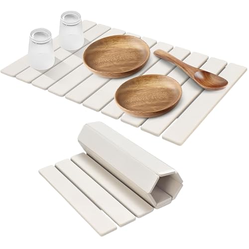 Quick Dry Stone Mat Kitchen, Super Absorbent Diatomaceous Earth Dish Drying Mat, Foldable Countertop Mat for Dishes Cups Bottles, Instant Dry Bath & Kitchen Stone Mat (White,15.74*11.81in) von Jeeeun