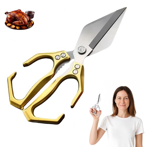 Seattleget Multifunctional Heavy-Duty Kitchen Shears, Heavy Duty Kitchen Scissors for Food with Ergonomic Handle, Stainless Steel Culinary Scissors for Chicken, Meat, Seafood & Bone Cutting (Gold) von Jeeeun