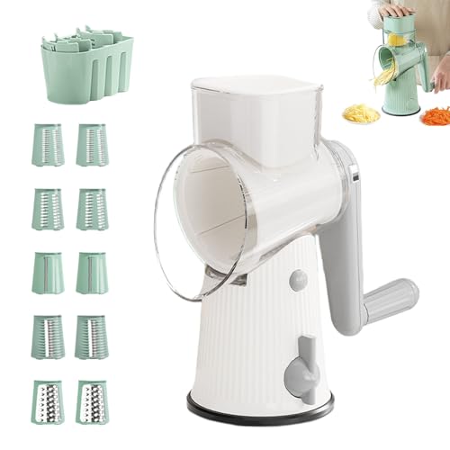 Sustease Rotary Cheese Grater with Handle, Sustease Rotary Cheese Grater, 5 In 1 Rotary Cheese Grater Vegetable Slicer (White) von Jeeeun