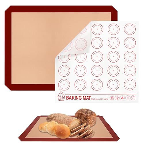 Backmatte Silikon Macaron Kekse Silikonmatte Backfolie Rutschfest 2 Stück, Antihafte Matte Teigmatte Hitzebeständige Backunterlage für Kuchen Brot Pizza von Jeesblsy