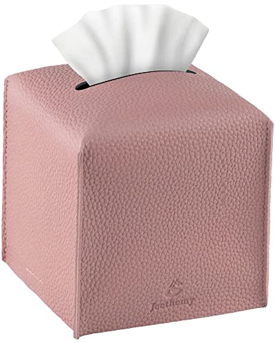 Taschentuchbox-Abdeckung, Jeethemy quadratischer PU-Leder-Taschentuchbox-Halter, moderner Taschentuch-Etui, Gesichtspapier-Organizer, 12,7 x 12,7 cm, Einzelrosa von Jeethemy