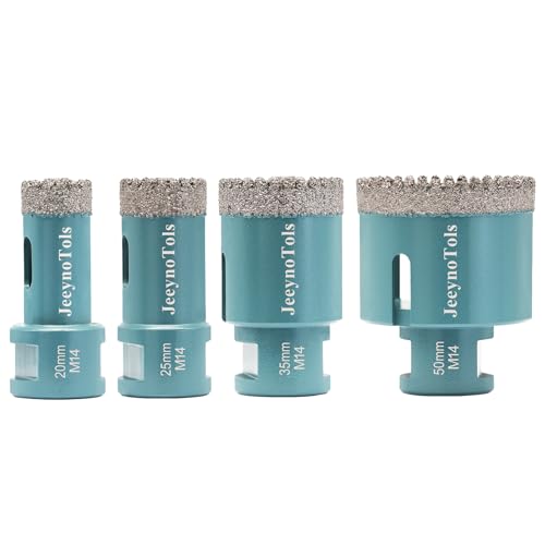 JeeynoTols Vezahntes Hartlötenr Diamant Bohrkrone Kit - 4Stück(20/25/35/50mm) Fliesenlochsägen Set M14 Gewinde für Porzellan Keramik Granit Marmor Mauerwerk von JeeynoTols