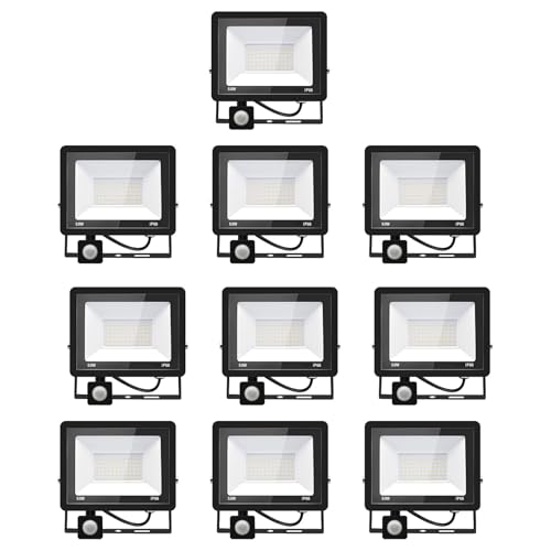 10*50w led strahler bewegungsmelder,5000LM LED Strahler Außen mit Bewegungsmelder IP66 Scheinwerferled aussenstrahler mit bewegungsmelder Warmweiß 3000K Außenstrahler LED Fluter Flutlicht für Garage von Jefedana