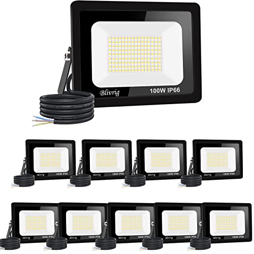10PCS-led strahler außen 100W Superhell Außenstrahler,3000K Warmweiß IP66 Wasserdicht LED Fluter 10000LM Flutlicht LED Außenstrahler für Garten, Innenhöfe, Garage, Hotel, Sportplatz von Jefedana