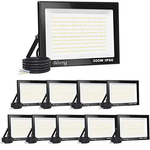 【10 Stück】300 W LED-Strahler für den Außenbereich, 30.000 lm, IP66, wasserdicht, für den Außenbereich, super hell, Außenbeleuchtung, Warmweiß (3000 K), Sicherheits-LED-Spot für Stadien, Fabriken, von Jefedana