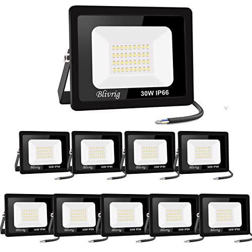 10PCS-led strahler außen 30W Superhell Außenstrahler,IP66 Wasserdicht LED Fluter 3000LM Flutlicht led aussenstrahler 6000K Kaltweiß LED Außenstrahler für Garten, Innenhöfe, Garage, Hotel, Sportplatz von Jefedana