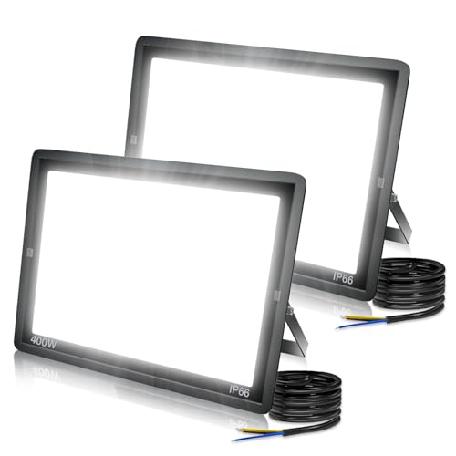 2PCS-Led Strahler Außen 400W Superhell Außenstrahler,IP66 Wasserdicht LED Fluter 40000LM Flutlicht led aussenstrahler 6000K Kaltweiß LED Außenstrahler für Garten, Innenhöfe, Garage, Hotel, Sportplatz von Jefedana