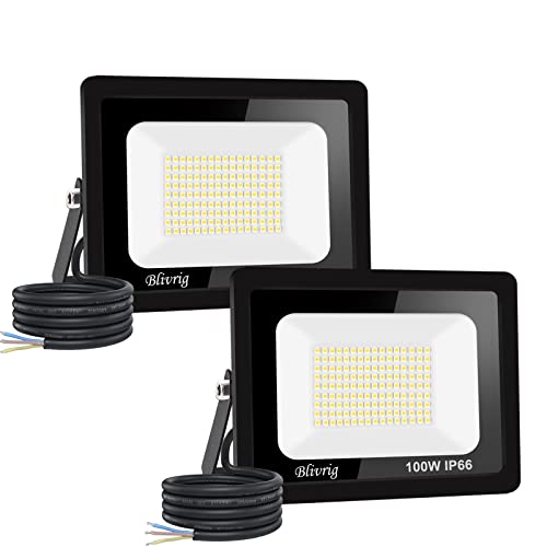 2 Stück: 100 W LED-Außenstrahler, 10.000 lm, IP66, wasserdicht, für den Außenbereich, super hell, Außenbeleuchtung, Warmweiß (3000 K), Sicherheits-LED-Spot für Stadien, Fabriken, Parkplatz, Garage, von Jefedana