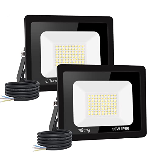 【2 Stück】50 W LED-Außenstrahler, 5000 lm, IP66, wasserdicht, für den Außenbereich, super hell, Außenbeleuchtung, warmweiß (3000 K), Sicherheits-LED-Spot für Stadien, Fabriken, Parkplatz, Garage, Jardi von Jefedana