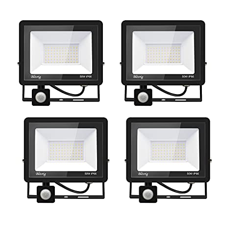 4*50w led strahler bewegungsmelder,5000LM LED Strahler Außen mit Bewegungsmelder IP66 Scheinwerferled aussenstrahler mit bewegungsmelder Warmweiß 3000K Außenstrahler LED Fluter Flutlicht für Garage von Jefedana