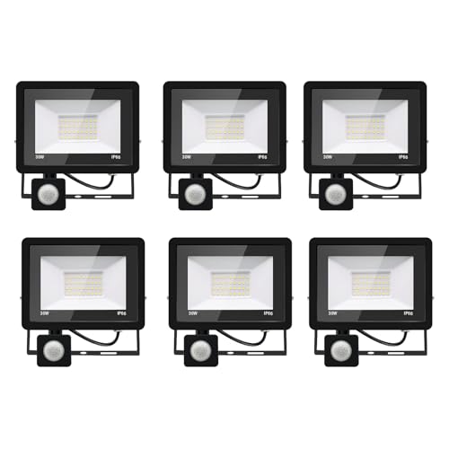 6*30w led strahler bewegungsmelder,3000LM LED Strahler Außen mit Bewegungsmelder IP66 Scheinwerferled aussenstrahler mit bewegungsmelder Warmweiß 3000K Außenstrahler LED Fluter Flutlicht für Garage von Jefedana