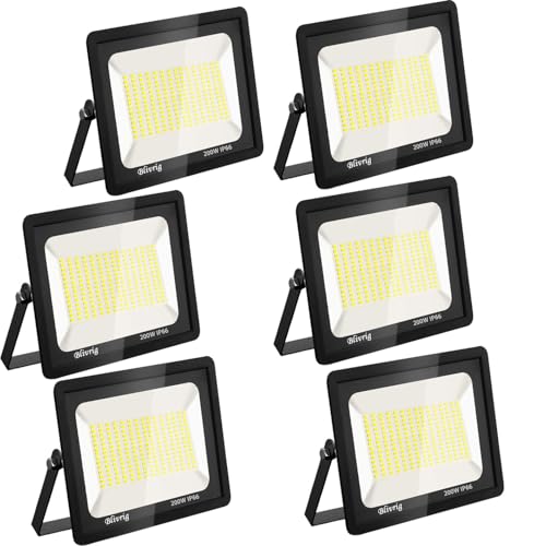 6PCS-Led Strahler Außen 200W Superhell Außenstrahler,IP66 Wasserdicht LED Fluter 20000LM Flutlicht led aussenstrahler 3000K Kaltweiß LED Außenstrahler für Garten, Innenhöfe, Garage, Hotel, Sportplatz von Jefedana