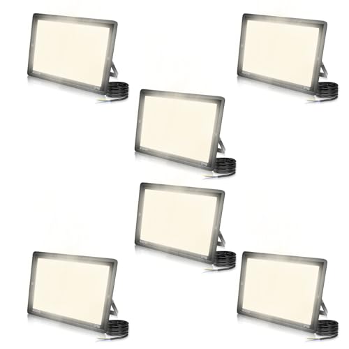 6PCS-Led Strahler Außen 400W Superhell Außenstrahler,IP66 Wasserdicht LED Fluter 40000LM Flutlicht led aussenstrahler 3000K Kaltweiß LED Außenstrahler für Garten, Innenhöfe, Garage, Hotel, Sportplatz von Jefedana