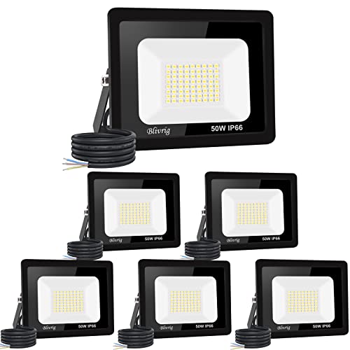 6PCS-led strahler außen 50W Superhell Außenstrahler,IP66 Wasserdicht LED Fluter 5000LM Flutlicht led aussenstrahler 6000K Kaltweiß LED Außenstrahler für Garten, Innenhöfe, Garage, Hotel, Sportplatz von Jefedana