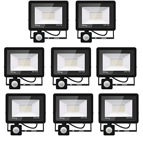 8*30w led strahler bewegungsmelder,3000LM LED Strahler Außen mit Bewegungsmelder IP66 Scheinwerferled aussenstrahler mit bewegungsmelder Warmweiß 3000K Außenstrahler LED Fluter Flutlicht für Garage von Jefedana