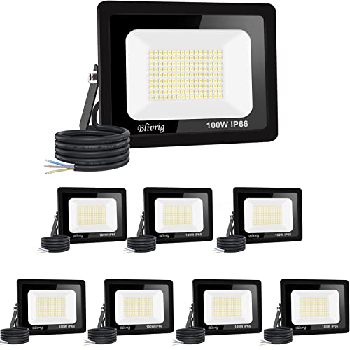 【8 Stück】100 W LED-Strahler für den Außenbereich, 10000 lm, IP66, wasserdicht, für den Außenbereich, super hell, Außenbeleuchtung, Warmweiß (3000 K), Sicherheits-LED-Spot für Stadien, Fabriken, von Jefedana