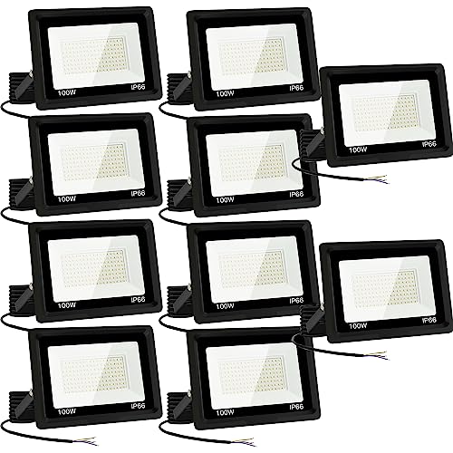 Jefedana (10pack 100W led strahler außen Superhell Außenstrahler,kaltes Weiß 6000K IP66 Wasserdicht LED Fluter 10000LM Flutlicht led aussenstrahler LED Außenstrahler von Jefedana