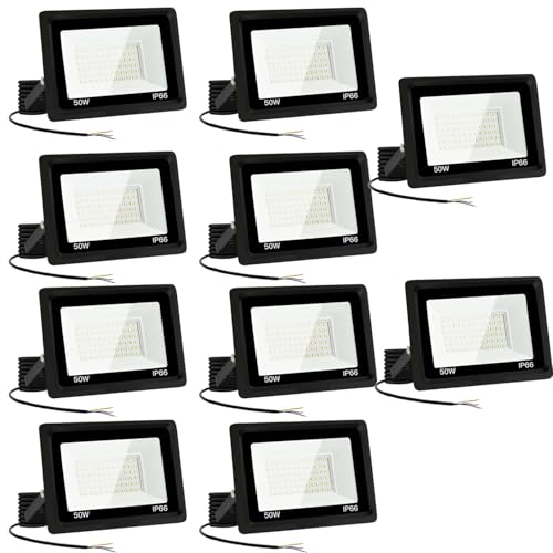 Jefedana (10pack LED Strahler Außen 50W Kaltweiß 6500K 3000LM Superhell Außenstrahler LED Fluter IP66 Wasserfest LED Außenleuchte Flutlicht LED-Strahler für Hinterhof, Garage, Flur,Garten von Jefedana