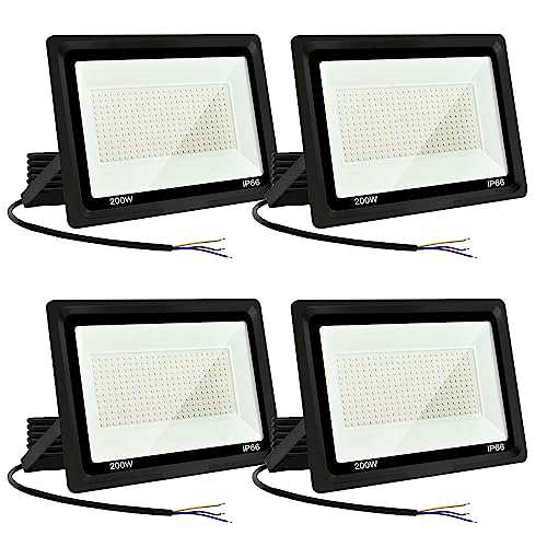 Jefedana (4pack) LED Strahler Außen 200W Kaltweiß 6500K 20000LM Superhell Außenstrahler LED Fluter IP66 Wasserfest LED Außenleuchte Flutlicht LED-Strahler für Hinterhof, Garage, Flur,Garten von Jefedana