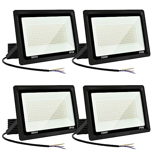 Jefedana (4pack LED Strahler Außen 200W Kaltweiß 6500K 20000LM Superhell Außenstrahler LED Fluter IP66 Wasserfest LED Außenleuchte Flutlicht LED-Strahler für Hinterhof, Garage, Flur,Garten von Jefedana