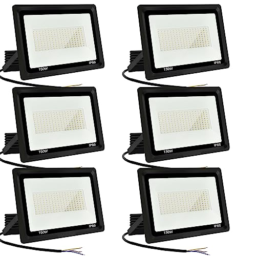 Jefedana (6 pack) LED Strahler Außen 150W Kaltweiß 6500K 15000LM Superhell Außenstrahler LED Fluter IP66 Wasserfest LED Außenleuchte Flutlicht LED-Strahler für Hinterhof, Garage, Flur,Garten von Jefedana