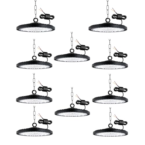 Jefedana 10pcs-100W LED Strahler Industrielampe,10000LM UFO LED Werkstattlampe IP65 LED High Bay Licht, UFO LED Werkstattlampe 6500K Kaltweiß Hallenbeleuchtung für Werkstätten Industrie Fabrikhallen von Jefedana