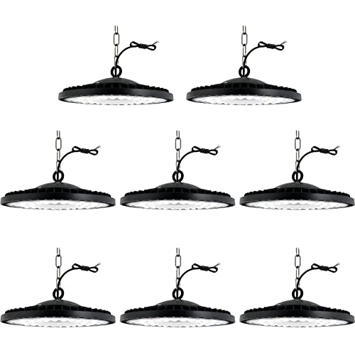 Jefedana 8pcs-300W LED Strahler Industrielampe, 30000LM UFO Werkstattlampe IP65 High Bay Licht, 6500K Kaltweiß Hallenbeleuchtung für Werkstätten Industrie Fabrikhallen von Jefedana