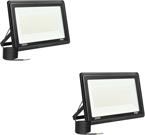 Jefedana LED Strahler Außen 200W 2PCS-IP66 Wasserdicht Fluter-3000K 20000LM Superhell LED-Strahler für Hinterhof, Garage, Flur,Garten von Jefedana