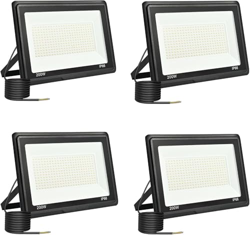 Jefedana LED Strahler Außen 200W 4PCS-IP66 Wasserdicht Fluter-6000K 20000LM Superhell LED-Strahler für Hinterhof, Garage, Flur,Garten von Jefedana