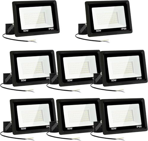 Jefedana LED Strahler Außen 50W 8PCS-IP66 Wasserdicht Fluter-6000K 5000LM Superhell LED-Strahler für Hinterhof, Garage, Flur,Garten von Jefedana
