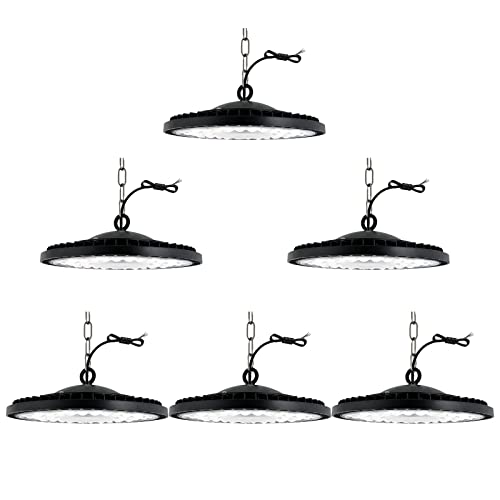 Jefedana LED Strahler Industrielampe,UFO LED Werkstattlampe IP65 LED High Bay Licht, UFO LED Werkstattlampe 6500K Kaltweiß Hallenbeleuchtung für Werkstätten Industrie Fabrikhallen (300W, 6 packs) von Jefedana