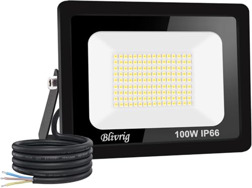 Jefedana led strahler außen 100W Superhell Außenstrahler,3000K Warmweiß IP66 Wasserdicht LED Fluter 10000LM Flutlicht LED Außenstrahler für Garten, Innenhöfe, Garage, Hotel, Sportplatz von Jefedana