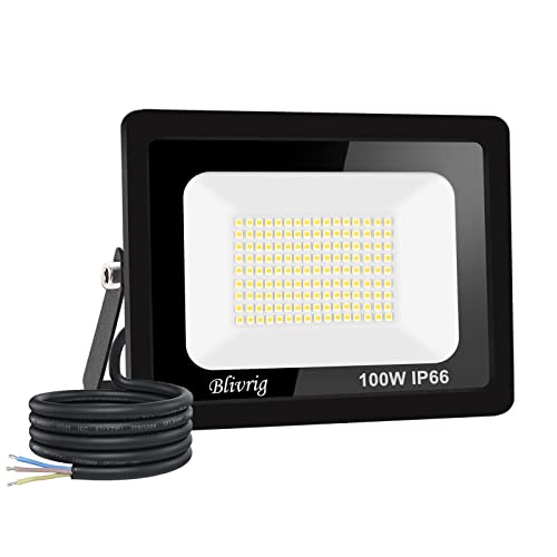 led strahler außen 100W Superhell Außenstrahler,IP66 Wasserdicht LED Fluter 10000LM Flutlicht led aussenstrahler 6000K Kaltweiß LED Außenstrahler für Garten, Innenhöfe, Garage, Hotel, Sportplatz von Jefedana