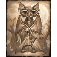 Fledermaus Katze , 8x10 Print Halloween Katzen Wanddekoration Geflügelte Katzenbild von JeffHaynieArt
