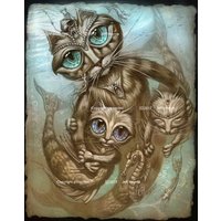 Meerjungfrau Katze/11 X 14 Print Halloween Cat-Wand-Dekor Malerei von JeffHaynieArt