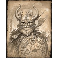Viking Cat/11 X 14 Print Nordic Cat Wall Decor Maskiert Malerei Viking Cat/11 X 14 Print Nordic Cat Wall Decor Maskiert Malerei von JeffHaynieArt