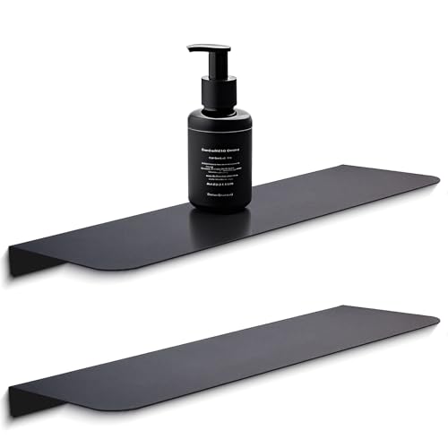 Jeffbaubl 2 Stück Wandregal Metall Schwarz, 40cm Schweberegal Wandmontage Duschregal, Dekorative Regale für Wände, Metall Hängeregal Bilderleiste, Regal Wand für Wohnzimmer Schlafzimmer Bad Büro von Jeffbaubl