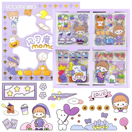 Jeffdad 100 Blatt Kawaii Cartoon Mädchen Aufkleber, niedlich PET Journaling Supplies Clipping Abziehbilder Scrapbooking Aufkleber Set für Tagebuch Planer Album Kalender von Jeffdad