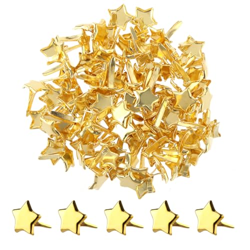 Jeffdad 100 Stück Mini Brads Musterbeutelklammern,Gold Musterklammern Metall Papierverschlüsse Splinte Scrapbooking Musterklammern für Schule Büro Kartenherstellung DIY Scrapbooking(Stern) von Jeffdad