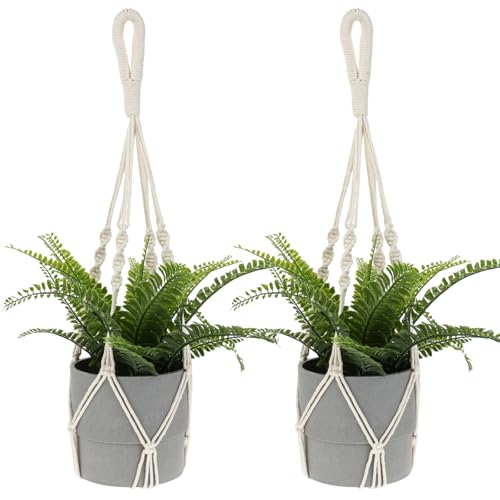 Jeffdad 2 Stück Makramee Blumenampel, Baumwollseil für Hängepflanztopf Boho Deko Beige Hängeampel Zum Aufhängen für Innen Außen Garten Wohnzimmer Balkon Fenster Balkone Wanddekoration(58cm) von Jeffdad