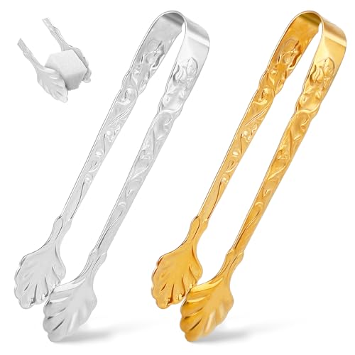 Jeffdad 2 Stück Zuckerzange Klein, Edelstahl Eiswürfelzange Mini Servierzange Süßigkeiten Zange Mini Zange Eiszange für Zuckerwürfel Eiswürfel Dessert Büfett Picknick Hochzeit Bar Party(Gold & Silber) von Jeffdad